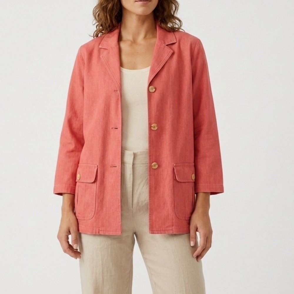 Real Clothes Saks Fifth Avenue Jacket Blazer L Pink Cotton Vintage Lagenlook
